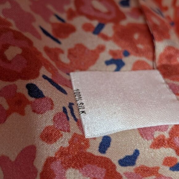 Tucker NYC Classic Blouse Red Sweet Pea in Crepe de Chine Silk Top Long Sleeves - Picture 5 of 8